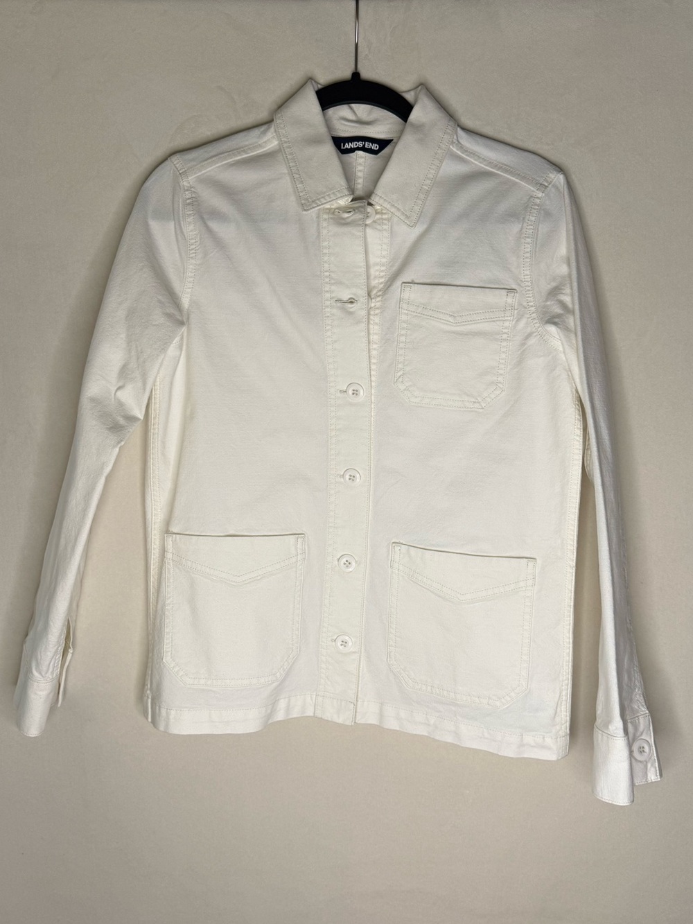 Lands' End Women’s Ivory-White Button Front Jean Jacket